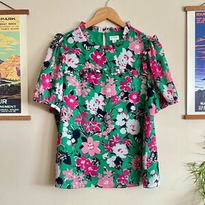 J.CREW Women's Floral Short Sleeve Blouse Med EUC Spring Summer Easter Colorful
